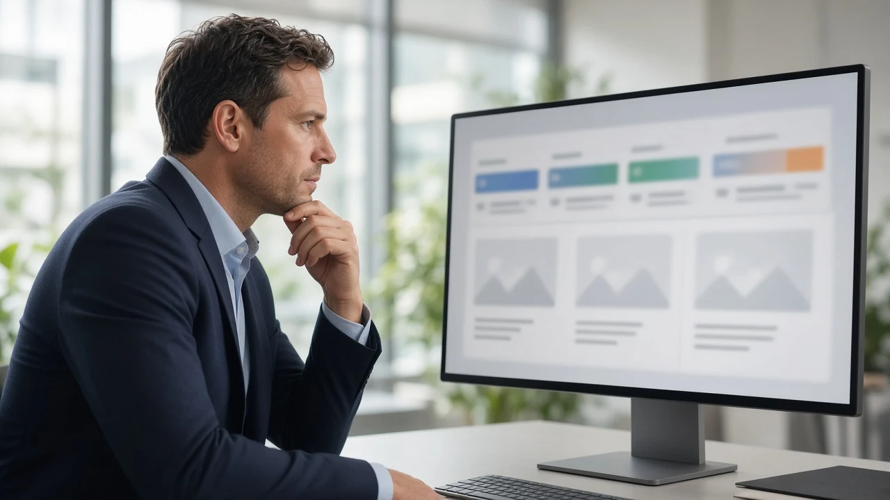 A professional reviewing project results on a large monitor